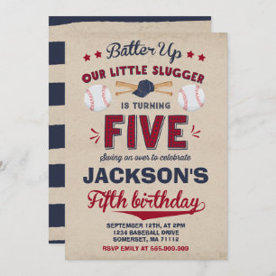 Baseball Birthday Uitnodiging Baseball 5e verjaard