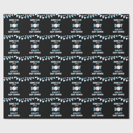 Baseball Black Blue White Baby shower HOME RUN Cadeaupapier (Vlak)
