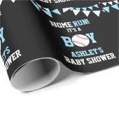 Baseball Black Blue White Baby shower HOME RUN Cadeaupapier (Rol Hoek)