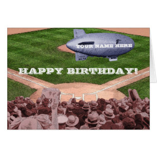 BASEBALL BLIMP  COMIC BIRTHDAY KAART VINTAGE