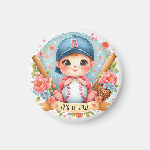 Baseball Bliss Baby Meisje Aankondiging Floral Bab