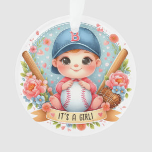 Baseball Bliss Baby Meisje Aankondiging Floral Bab Ornament