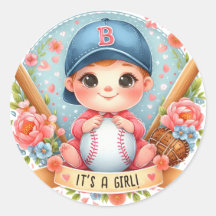 Baseball Bliss Baby Meisje Aankondiging Floral Bab
