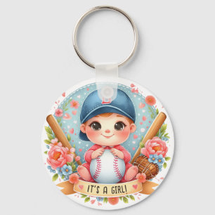 Baseball Bliss Baby Meisje Aankondiging Floral Bab Sleutelhanger