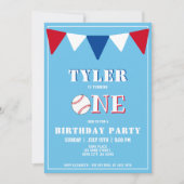 Baseball Blue Birthday Invitation Garçon 1er anniv (Devant)
