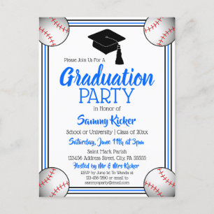 Baseball Blue & Black Graduparty Uitnodiging Briefkaart
