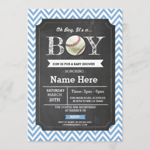 Baseball Blue Boy Baby shower Chevron Uitnodigen Kaart