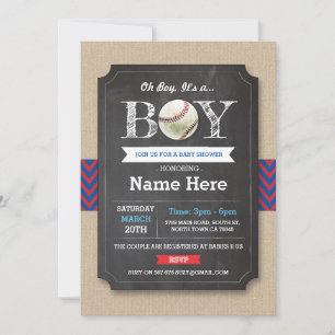 Baseball Blue Red Boy Baby shower Sport Uitnodigen Kaart