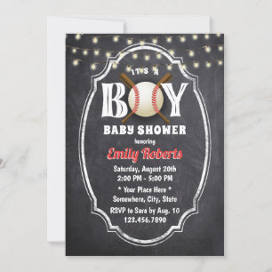 Baseball Boy Baby shower Rustic Chalkboard Kaart