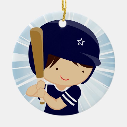 Baseball Boy Batter in Blue en White Keramisch Ornament (Voorkant)
