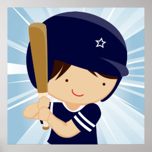 Baseball Boy Batter in Blue en White Poster