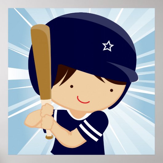 Baseball Boy Batter in Blue en White Poster (Voorkant)