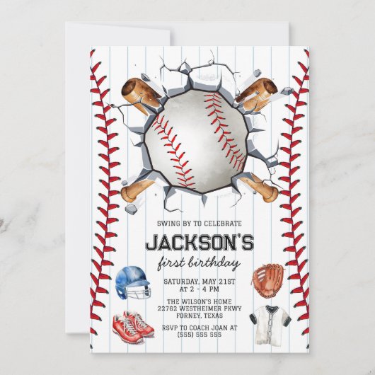 Baseball Boy Birthday Party Invitation (Devant)