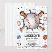 Baseball Boy Birthday Party Invitation (Devant / Derrière)