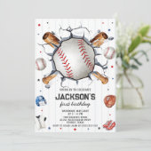 Baseball Boy Birthday Party Invitation Kaart (Staand voorkant)
