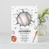 Baseball Boy Birthday Party Invitation Kaart (Staand voorkant)