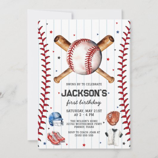 Baseball Boy Birthday Party Invitation Kaart (Voorkant)