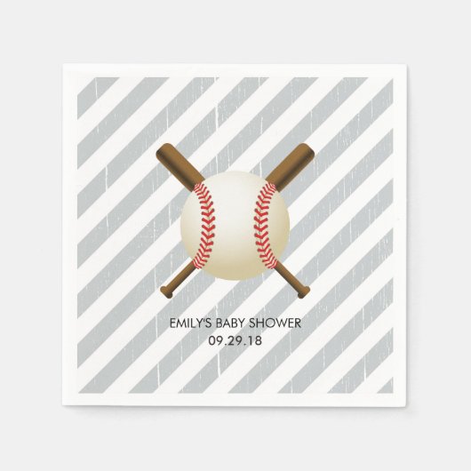 Baseball Boy Grey Stripes Baby shower Servetten (Voorkant)