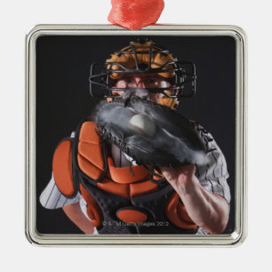 Baseball catcher die in de maag zit metalen ornament