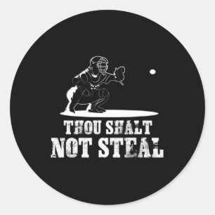 Baseball Catcher Gou Shalt Niet Steal - Religieus Ronde Sticker