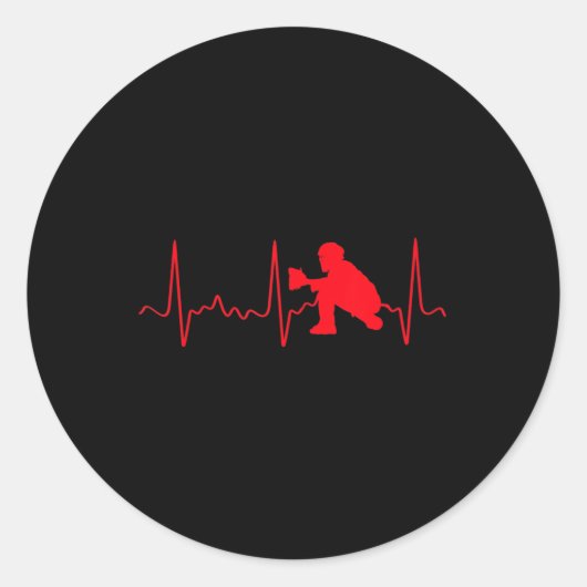 Baseball Catcher - Red Baseball Catcher Heartbeat Ronde Sticker (Voorkant)