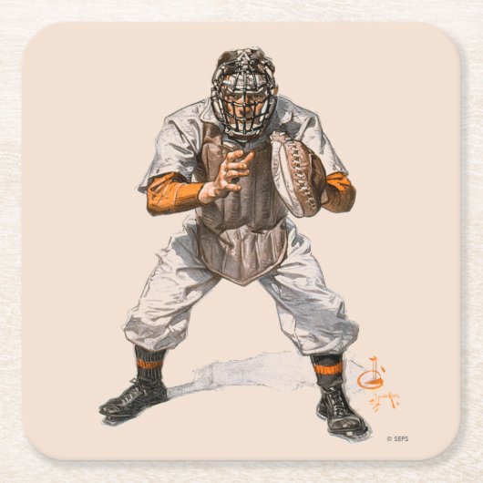 Baseball Catcher Vierkante Kartonnen Onderzetter (Voorkant)