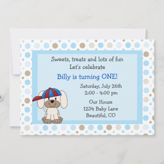 Baseball Chiot 1er Anniversaire Invitation pour Ga (Devant)