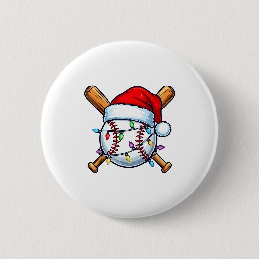Baseball Christmas Lights Santa Christmas Baseball Ronde Button 5,7 Cm (Voorkant)