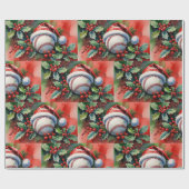Baseball Christmas themed with Santa Hat Cadeaupapier (Vlak)