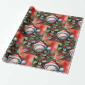 Baseball Christmas themed with Santa Hat Cadeaupapier (Uitgerold)