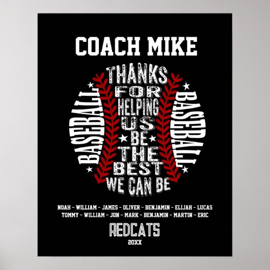 Baseball coach cadeau einde seizoen poster (Voorkant)