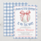 Baseball Coquette Baby shower Invitation Kaart (Voorkant / Achterkant)