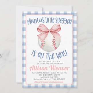 Baseball Coquette Baby shower Invitation Kaart