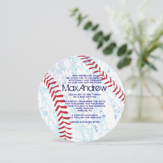 BASEBALL CRAZE Round Bar Bat mitzvah Invitation (Debout devant)