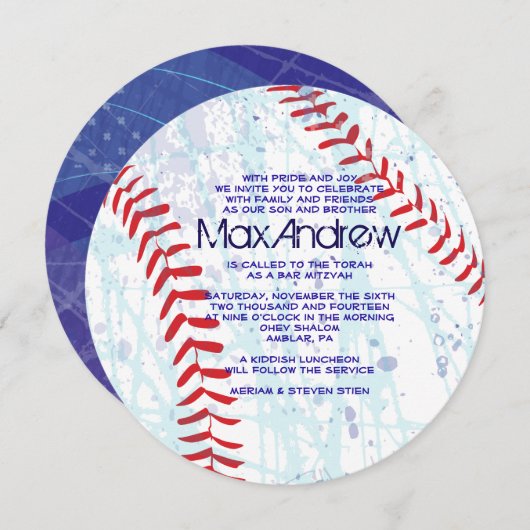BASEBALL CRAZE Round Bar Bat mitzvah Invitation (Devant / Derrière)
