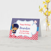 Baseball Cute African American Boy Birthday Kaart (Gele Bloem)