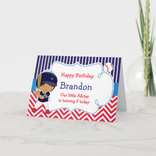 Baseball Cute African American Boy Birthday Kaart