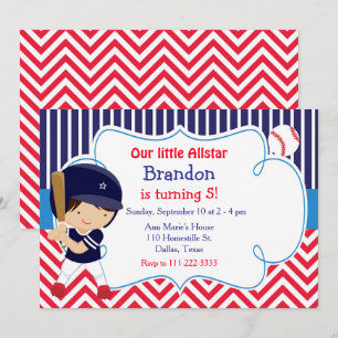 Baseball Cute Brunette Boy Birthday Party Kaart