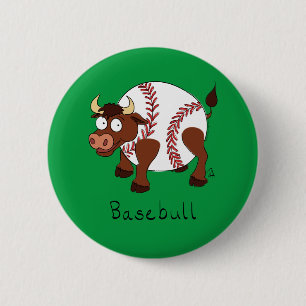 Baseball Cute Kinder Cartoon Bull Ronde Button 5,7 Cm