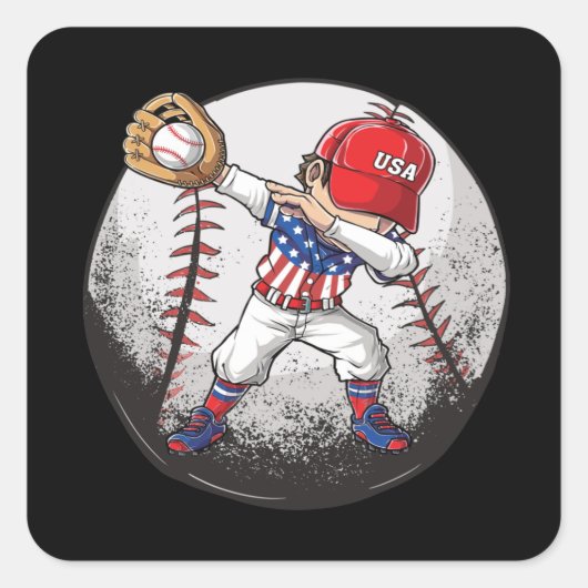 Baseball Dabbing Boy USA Jersey Vierkante Sticker (Voorkant)