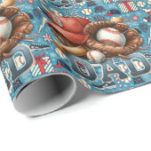 Baseball DAD Kerst blauwe achtergrond Cadeaupapier (Rol Hoek)