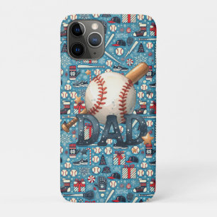 Baseball Dad Kerstthema op blauwe achtergrond iPhone 11 Pro Hoesje