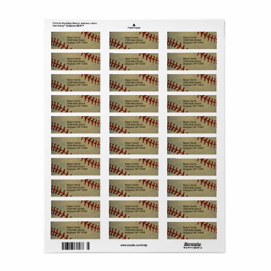 Baseball Design Return Address Labels (Full Sheet)