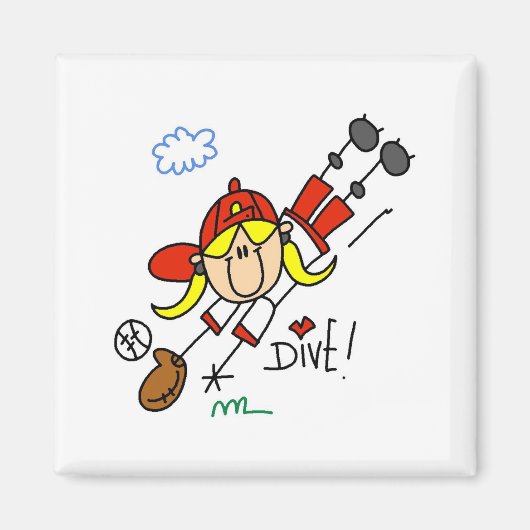 Baseball Dive Girls Softball T-shirts en cadeautje Magneet (Voorkant)