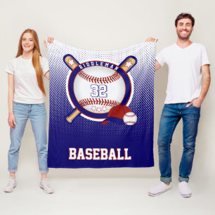 Baseball - Donkerblauw en rood - DIY-tekst Fleece Deken