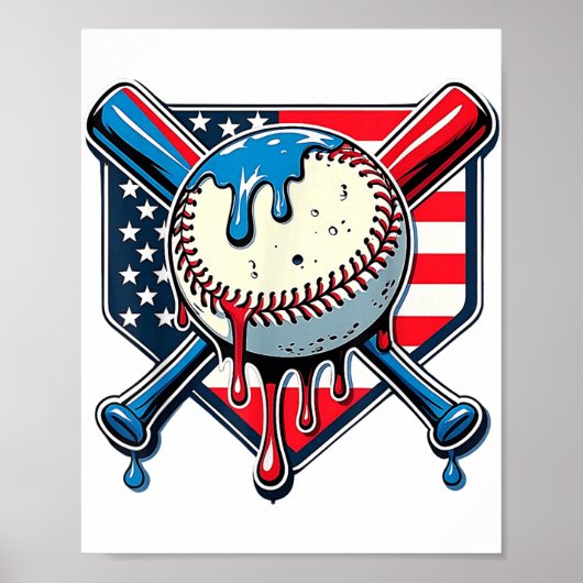 Baseball Drip Boy Ice Cream Patriotic American Fla Poster (Voorkant)