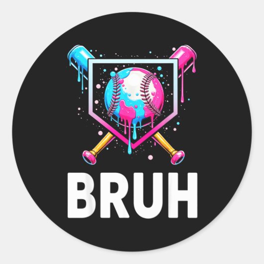Baseball Drip Funny Bruh Ice Cream Dripng Matching Ronde Sticker (Voorkant)