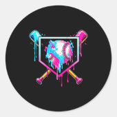 Baseball Drip Funny Ice Cream Dripng Matching Fami Ronde Sticker (Voorkant)