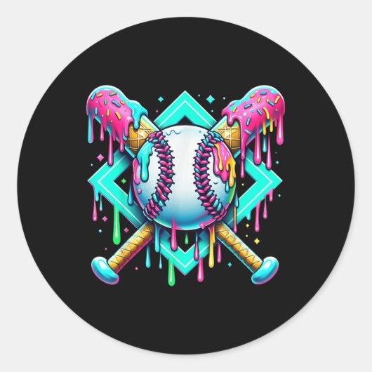 Baseball Drip voor Jongens Ice Cream Dripping Girl Ronde Sticker (Voorkant)