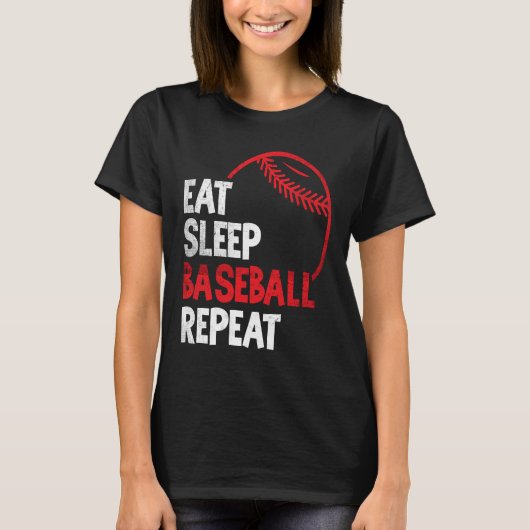 Baseball Eat Sleep Baseball Herhaal Baseball Fan T-shirt (Voorkant)
